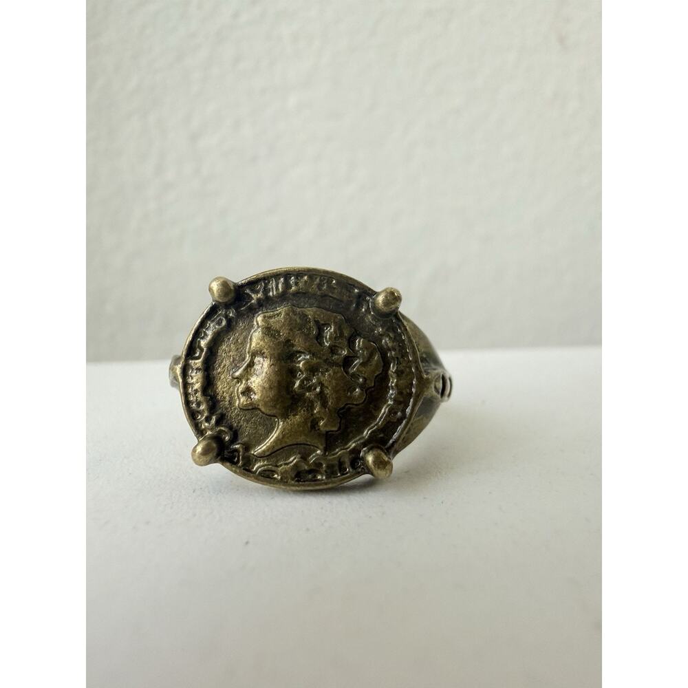 Vintage Roman Coin Ring Gold Tone Ancient Style Statement Gothic Jewelry